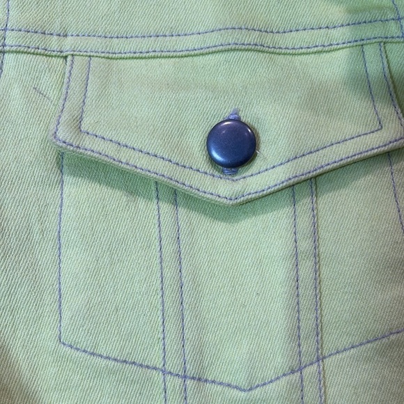 Chaser denim button front yellow green jacket women’s size medium w/stretch - Picture 3 of 5